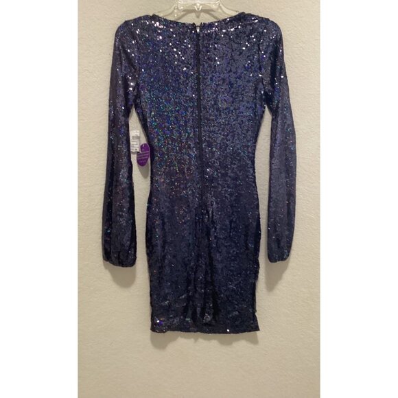 Windsor Navy Blue Sequin Long Sleeve Mini Dress W/Back Zipper Closure - Size XS - Picture 3 of 4